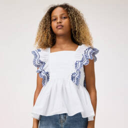 Molo-Белый хлопковый топ с ажурной вышивкой для девочек | Childrensalon Outlet