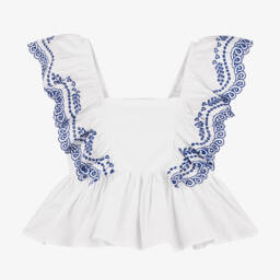 Molo-Белый хлопковый топ с ажурной вышивкой для девочек | Childrensalon Outlet