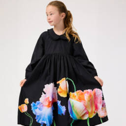 Molo-Элегантное черное платье с цветочным узором для девочек | Childrensalon Outlet