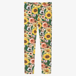 Molo-Girls Green Floral Cotton Leggings | Childrensalon Outlet