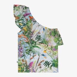Molo-Girls Green Floral One Shoulder Top | Childrensalon Outlet