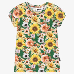 Molo-Зеленая футболка из органического хлопка с цветами | Childrensalon Outlet