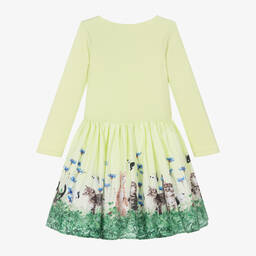 Molo-Girls Green Kitten Organic Cotton Dress | Childrensalon Outlet