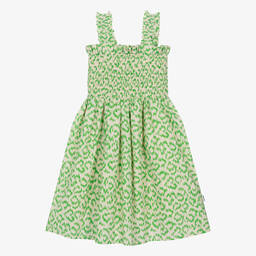 Molo-Girls Green Shirred Cotton Dress | Childrensalon Outlet