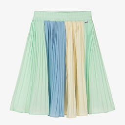 Molo-Girls Green Stripe Pleated Skirt | Childrensalon Outlet