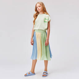 Molo-Girls Green Stripe Pleated Skirt | Childrensalon Outlet