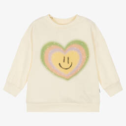 Molo-Girls Ivory Cotton Heart Sweatshirt | Childrensalon Outlet