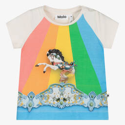 Molo-Girls Ivory Cotton Rainbow Carousel T-Shirt | Childrensalon Outlet