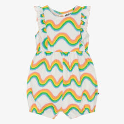 Molo-Girls Ivory Cotton Rainbow Playsuit | Childrensalon Outlet