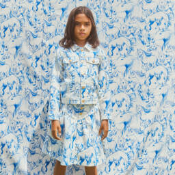 Molo-Girls Ivory Denim Horses Jacket | Childrensalon Outlet