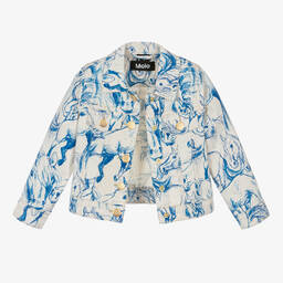 Molo-Girls Ivory Denim Horses Jacket | Childrensalon Outlet