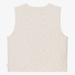 Molo-Girls Ivory Embroidered Floral Cotton Gilet  | Childrensalon Outlet