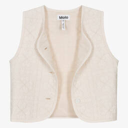 Molo-Girls Ivory Embroidered Floral Cotton Gilet  | Childrensalon Outlet