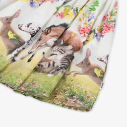 Molo-Girls Ivory Fauna Print Cotton Dress | Childrensalon Outlet