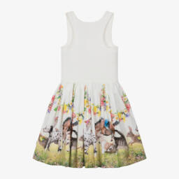 Molo-Girls Ivory Fauna Print Cotton Dress | Childrensalon Outlet
