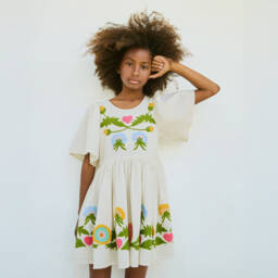 Molo-Girls Ivory Floral Embroidered Dress | Childrensalon Outlet