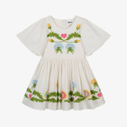 Molo-Girls Ivory Floral Embroidered Dress | Childrensalon Outlet