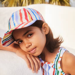 Molo-Girls Ivory Multicoloured Stripe Cap | Childrensalon Outlet