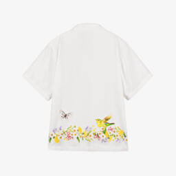 Molo-Girls Ivory Nature Print Cuban Shirt | Childrensalon Outlet