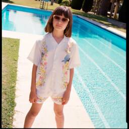 Molo-Girls Ivory Nature Print Cuban Shirt | Childrensalon Outlet