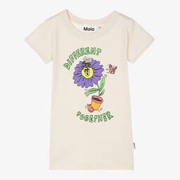 Molo-Girls Ivory Organic Cotton T-Shirt | Childrensalon Outlet
