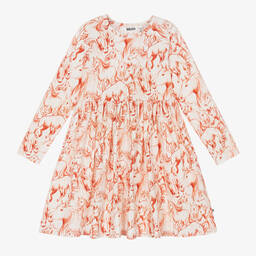 Molo-Girls Ivory & Red Horses Cotton Dress | Childrensalon Outlet