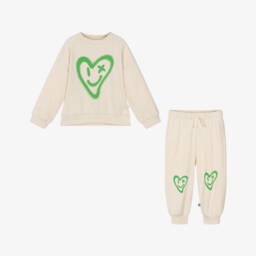 Molo-Girls Ivory & Sage Heart Tracksuit | Childrensalon Outlet