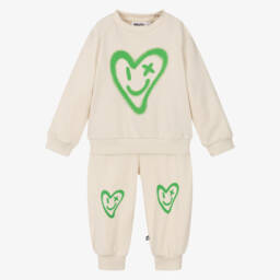 Molo-Girls Ivory & Sage Heart Tracksuit | Childrensalon Outlet