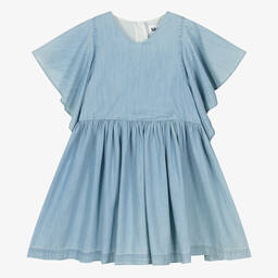 Molo-Girls Light Blue Cotton Dress | Childrensalon Outlet