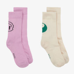 مولو-جوارب مزيج قطن محبوك لون عاجي و بنفسجي للبنات ( عدد 2 ) | Childrensalon Outlet