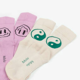 مولو-جوارب مزيج قطن محبوك لون عاجي و بنفسجي للبنات ( عدد 2 ) | Childrensalon Outlet