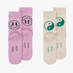 مولو-جوارب مزيج قطن محبوك لون عاجي و بنفسجي للبنات ( عدد 2 ) | Childrensalon Outlet