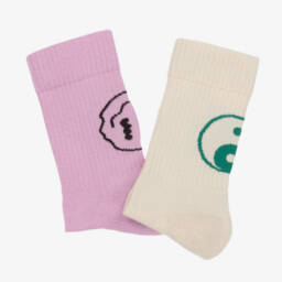 مولو-جوارب مزيج قطن محبوك لون عاجي و بنفسجي للبنات ( عدد 2 ) | Childrensalon Outlet