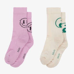 مولو-جوارب مزيج قطن محبوك لون عاجي و بنفسجي للبنات ( عدد 2 ) | Childrensalon Outlet