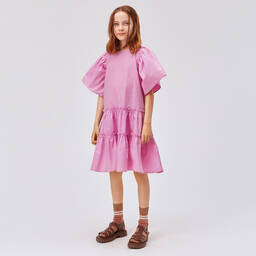 Molo-Girls Lilac Pink Tiered Cotton Dress | Childrensalon Outlet