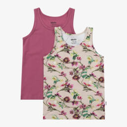 Molo-Girls Mauve Floral Cotton Vests Duo | Childrensalon Outlet