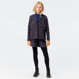 Molo-Girls Navy Brown Check Blazer | Childrensalon Outlet