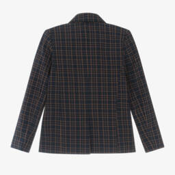 Molo-Girls Navy Brown Check Blazer | Childrensalon Outlet