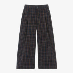 Molo-Girls Navy Check Wide-Leg Trousers | Childrensalon Outlet