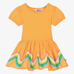 Molo-Girls Orange Cotton Rainbow Dress | Childrensalon Outlet