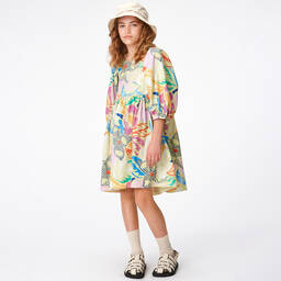 Molo-Girls Pale Green Organic Cotton Floral Dress | Childrensalon Outlet