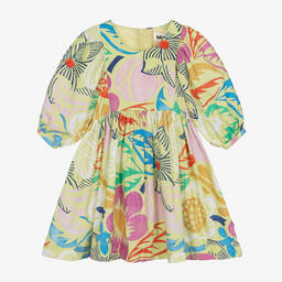 Molo-Girls Pale Green Organic Cotton Floral Dress | Childrensalon Outlet