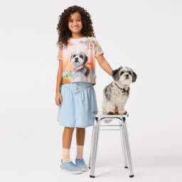 Molo-Girls Peach Blossom & Pup Tee | Childrensalon Outlet