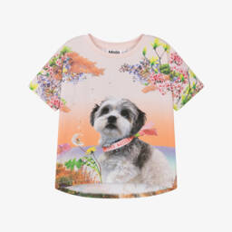Molo-Girls Peach Blossom & Pup Tee | Childrensalon Outlet