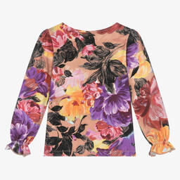 Molo-Girls Pink & Brown Organic Cotton Floral Top | Childrensalon Outlet