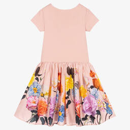 مولو-فستان مزيج قطن عضوي لون زهري بطبعة ورود | Childrensalon Outlet