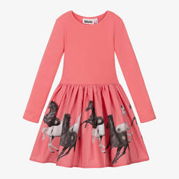 Molo-Girls Pink Cotton Horses Dress | Childrensalon Outlet