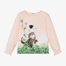 Molo-Girls Pink Cotton Kitten Top | Childrensalon Outlet