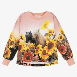 Molo-Girls Pink Cotton Pony Sunflower Top | Childrensalon Outlet