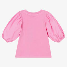 Molo-Girls Pink Cotton Puff Sleeve Top | Childrensalon Outlet